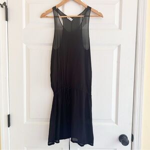 La‎ Causa Sheer Slip Midi Dress Black Drawstring Waist Size Small Grunge Boho